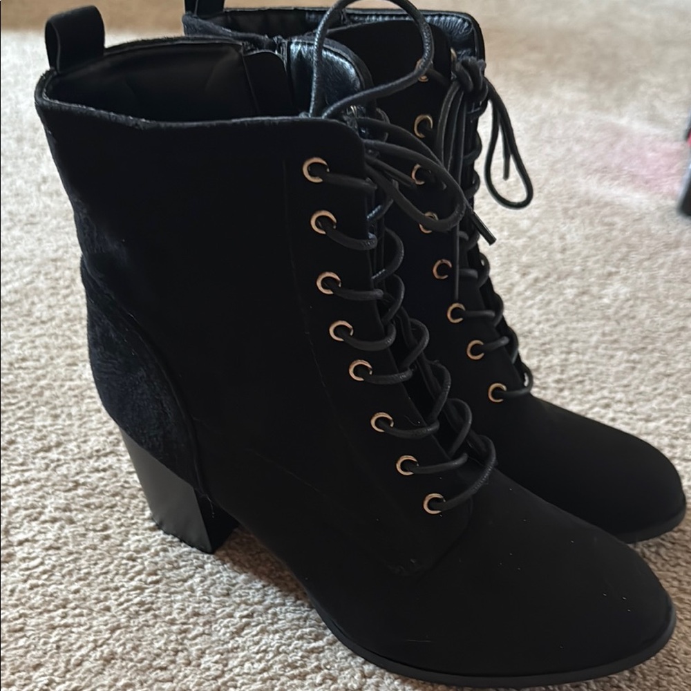 Journee Collection Black Lace-Up Booties with Heel